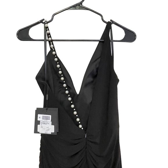 Mac Duggal Pearl Shoulder Strap Black Jersey Maxi Dress Formal Gown Sz 2 NWT - Picture 12 of 13